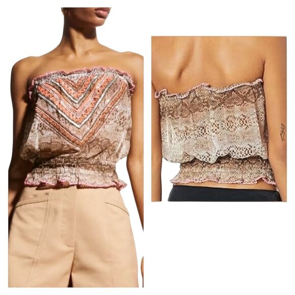 Ramy Brook Printed Luana Embellished Strapless Top NWT Size M - Picture 1 of 8